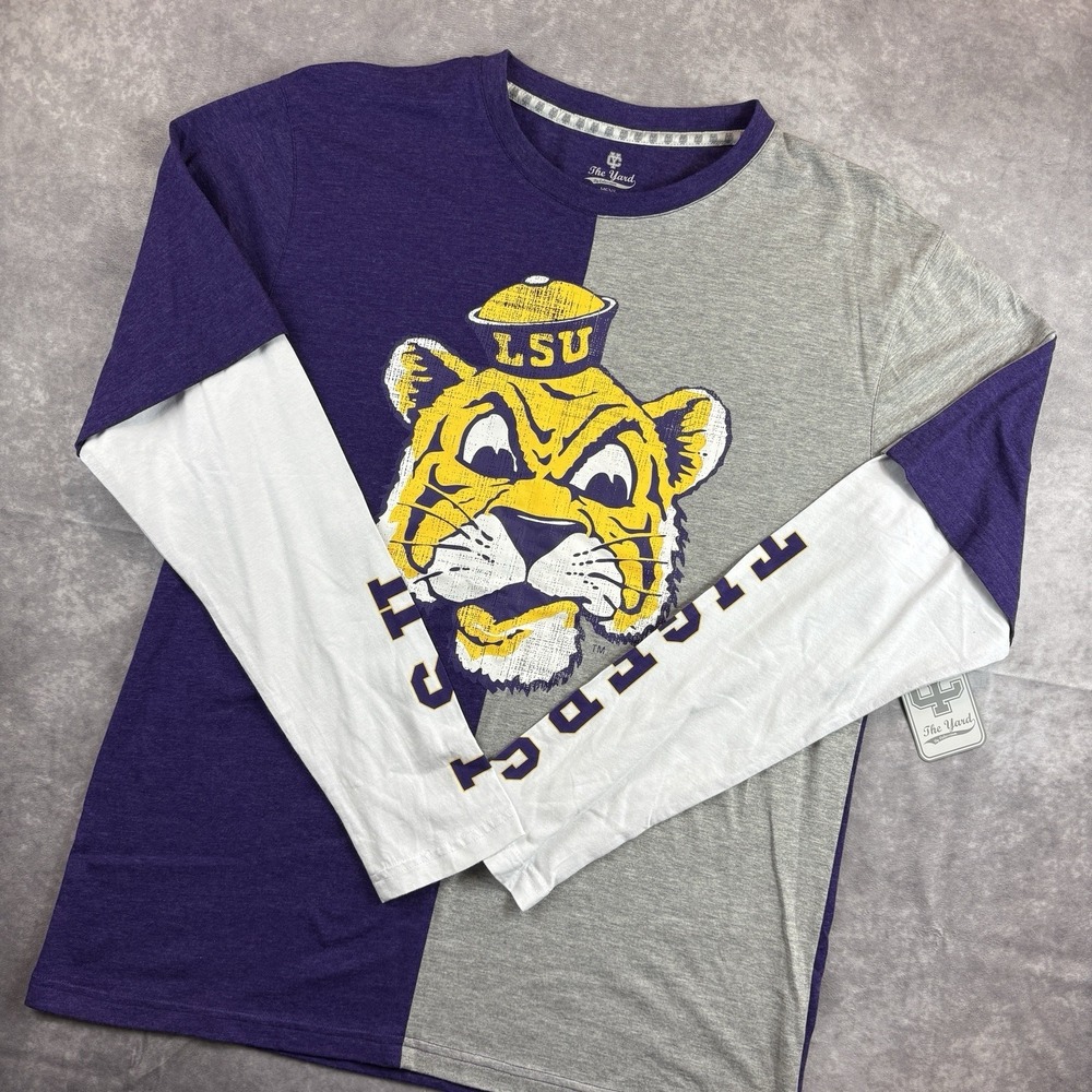LSU Tigers Shirt Mens L Gray Long Sleeve All Over Print The Yard‎ Preppy  NEW